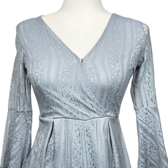 NWT Air Space Sky Blue Lace Romper Shorts Long Bell Sleeve Size Small Summer - Picture 2 of 11